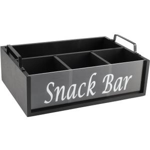 Snack Organizer for Countertop, 4 Compartments Snack Containers with Handles, Wooden Snack Stand for Kitchen Pantry Organizer and Storage., Balck