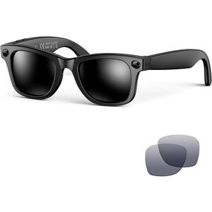 AI Smart Glasses for Men Women,8MP 2K HD Camera Glasses, AI Voice Control, AI Photo Recognition, Real-Time Translation, Smart Sunglasses with Bluetooth Call,IP67 Waterproof for Driving,Outdoor,+2 Lenses. (Matte Black Frames, Sunglasses Lenses)