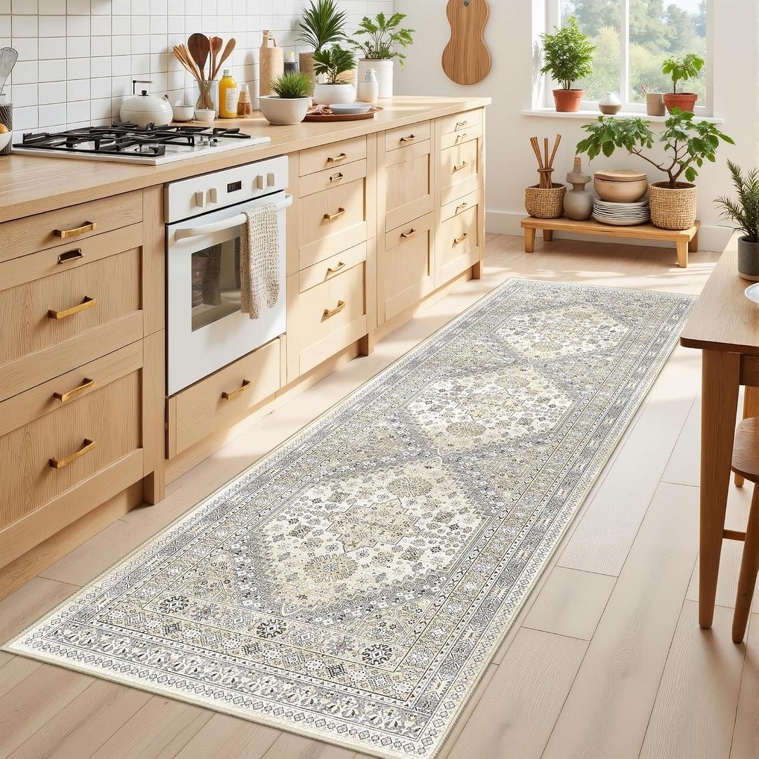 Kitchen Runner Rug Non Slip Washable 2.5x8, Soft Low Pile Entryway Rug Runners for Hallways,Carpet Runner for Living Room,Kitchen, Laundry, Bathroom(Beige,2.5'x8')