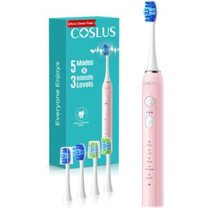 COSLUS C30 Electric Toothbrush for Adults & Kids: 3 Intensities & 5 Modes for Effective Yet Gentle Ultra-Clean Feel, 2 Types of Heads for Gentle or Daily Care, Travel & Home Use, Pink, 1PC