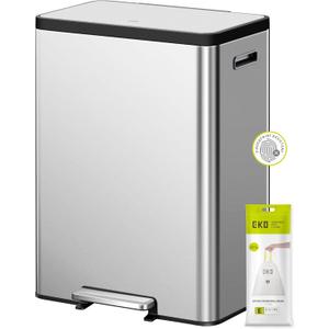 EKO EcoCasa II 36L+24L Dual Trash Can with Recycle Bin, Stainless Steel Garbage Can with Lid, Deodorizer Compartment, Odor-Proof and Fingerprint Resistant