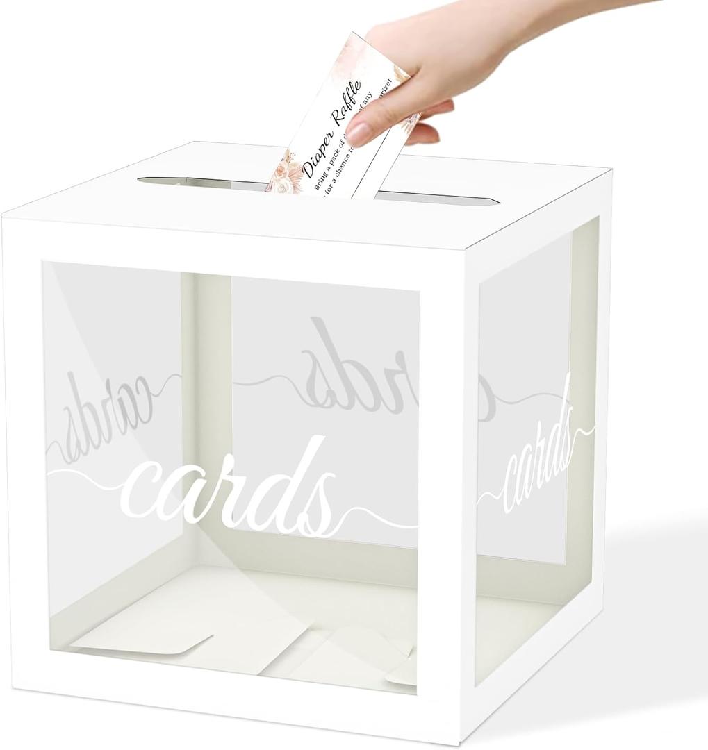 White Clear Cards Box, White Cards Receiving Box For Wedding, Engagement, Birthday, Bridal or Baby Shower, Graduation, Anniversaries Party Decorations Supplies
