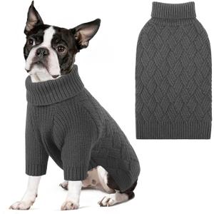 SUNFURA Dog Sweater, Christmas Sweaters for Large Dogs, Solid Color Dog Pullover for Fall Winter, Warm Sweatshirt Knit Turtleneck for Corgi, French Bulldog, Grey, Large