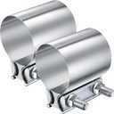 2 Pack 2.25 Inch Exhaust Clamp,2 1/4" Butt Joint Band Clamp Sleeve Coupler 304 Stainless Steel for Pipes,Mufflers,Catalytic Converters