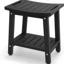 Shower Bench for Inside Shower - Black HDPE Shower Stool Waterproof - Spa Bathroom Seat Chair with Handle, Storage Shelf, Adjustable Feet - Indoor/Outdoor, Weather Resistant