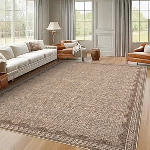 CAREMEE Scalloped Washable Rug 8x10 Area Rugs for Living Room, Solid Coffee Rug for Bedroom Girls, Non Slip Scalloped Throw Rugs with Rubber Back, Soft Dorm Nursery 8x10 Carpet for Dining Room