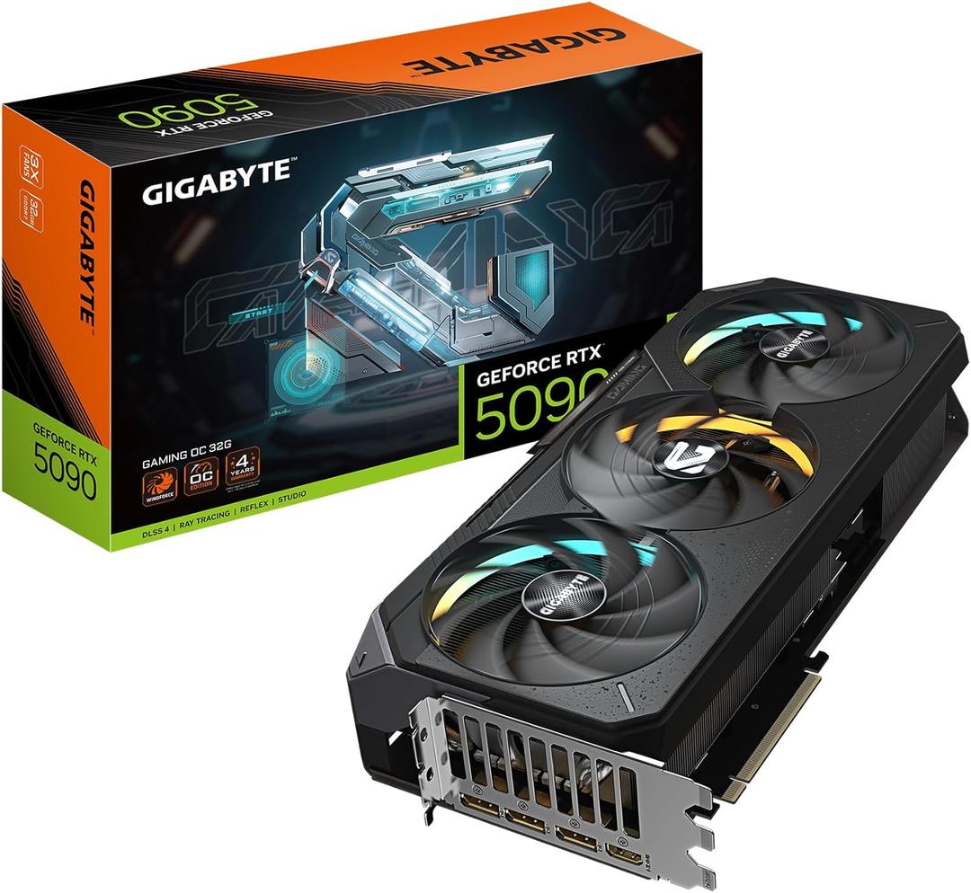 GIGABYTE GeForce RTX 5090 Gaming OC 32G Graphics Card, WINDFORCE Cooling System, 32GB 512-bit GDDR7, by NVIDIA, DisplayPort & HDMI - Video Output Interface, GV-N5090GAMING OC-32GD Video Card