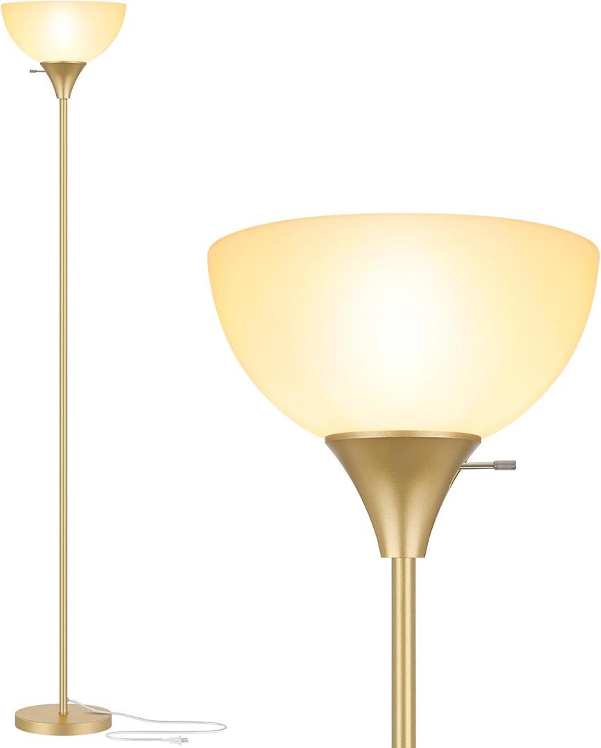Coucrek Floor Lamp, LED Standing Lamps with White Plastic Shade, Corner Floor Lights for Living Room Bedroom, Rotary Switch, Bulb not Included, Gold