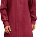 Runcati Mens Kaftan Robe Button Down Long Sleeve Cotton Linen Thobe Casual Muslim Gown Henley Shirt, L