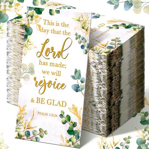 Karenhi 200 Pcs Religious Decorative Disposable Napkins 2 Ply Christian Disposable Hand Towels for Bathroom Bible Verse Paper Napkins Baptism Paper Towel for Wedding(Eucalyptus)