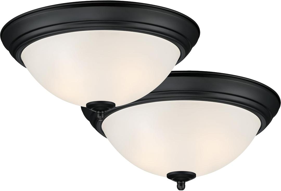DESIGNERS FOUNTAIN Flush Mount Ceiling Light, 10.8 Inch LED Frosted Glass Lighting Fixture for Kitchen, Bedroom, Bathroom, and Hallway, Matte Black
