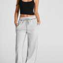 Herseas High Waisted Sweatpants for Women 2025 Fall Wide Leg Contrast Stitching Drawstring Loose Lounge Jogging Pants (L)