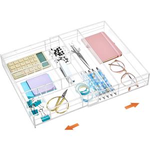 Briwooody Acrylic Drawer Organizer Clear Desk Drawer Organizer Trays with Adjustable Compartments Desk Accessories for Office Stationery Makeup Silverware Bathroom(Expandable)