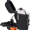 SUPRUS Waterproof 3 Modes of Flashlight Windproof Lighter Dual Arc Electric Rechargeable Dual Arc Plasma Lighters with Survival Emergency Whistle and Lanyard (Black)