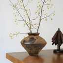 GeLive Brown Ceramic Rustic Vase Jingdezhen Handmade Vintage Pottery Flower Jar for Fresh and Dried Plants Table Centerpiece Wabi Sabi Vase Home Farmhouse Decor (Short)