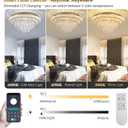 24 inch Crystal Gold Ceiling-Light Flush Mount With Remote Control and APP, 3CCT Dimmable & Brightness Adjustable, Modern Crystal Raindrop Chandeliers for Bedroom Hallway Dinning Room Living Room
