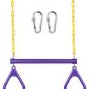 LadyRosian 17" Trapeze Bar Swing Set Gym Rings 47" Heavy Duty Chain Swing Set Accessories with Locking Carabiners Plastic Coated Chains Monkey Bars for Backyard, Playroom (Purple)