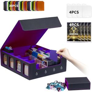 MTG Commander Deck Box 3200+Trading Card Storage Box TCG Deck Case with Display Windows Dice Tray,Card Organizer 30 Colorful Dividers& 4 Supporters& 4 Toploaders (Purple)