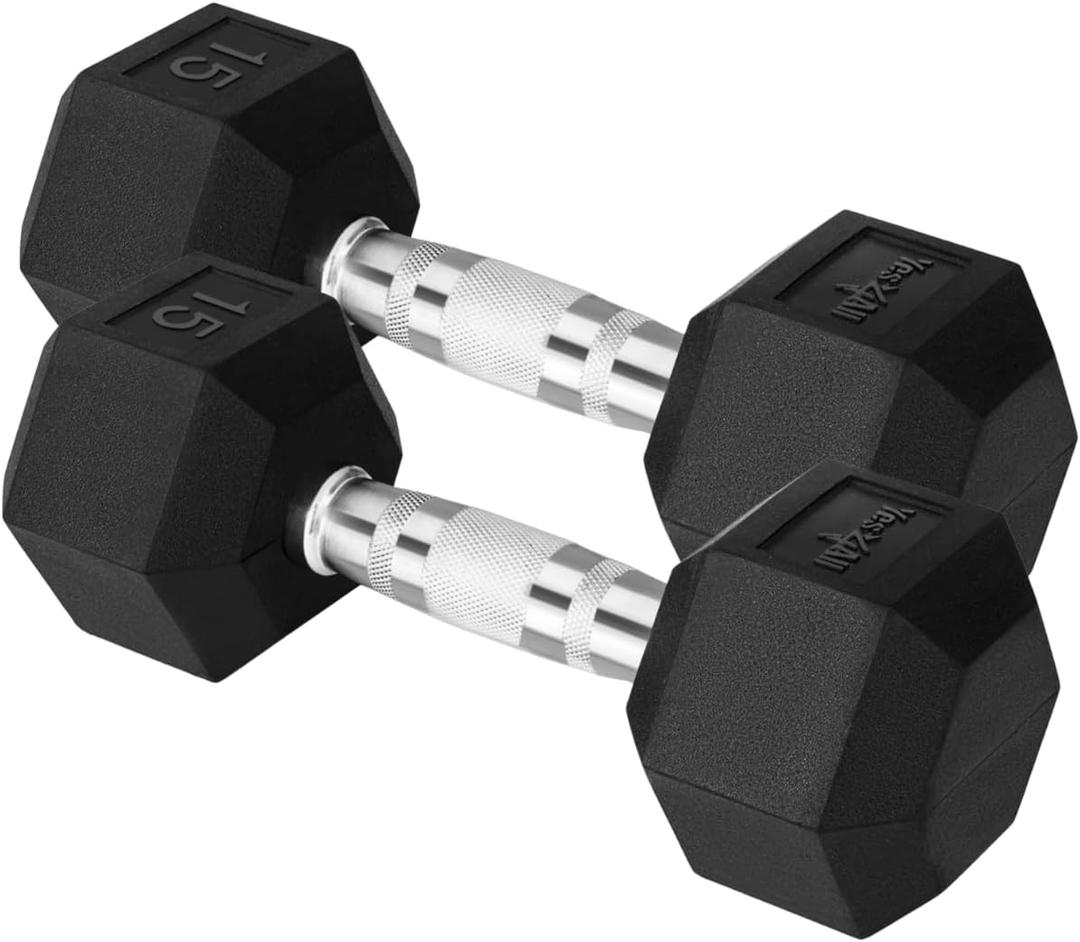 Yes4All Chrome Grip Encased Hex Dumbbells Hand Weights With Anti-Slip 15 LBS Pair