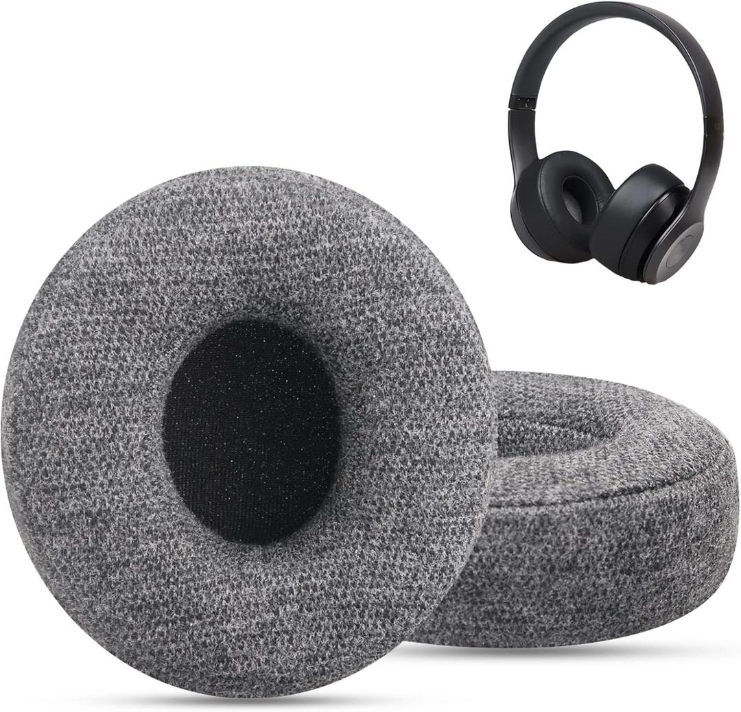Gvoears Replacement Ear Pads for Beats Solo 3, Ear Cushions for Beats Solo 2 & Solo 3 Wireless/Wired On-Ear Headphone Earpads, Ear Cups with Stronger 3M Adhesive, Added Thickness & Velvet Fabric (Gray Velour)