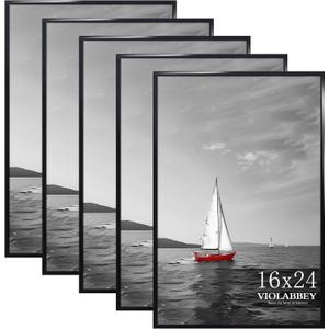 VIOLABBEY 16x24 Poster Frame Set of 5, 16x24 Frame Black for Wall Mounting Vertically or Horizontally, Gallery Wall Picture Frame