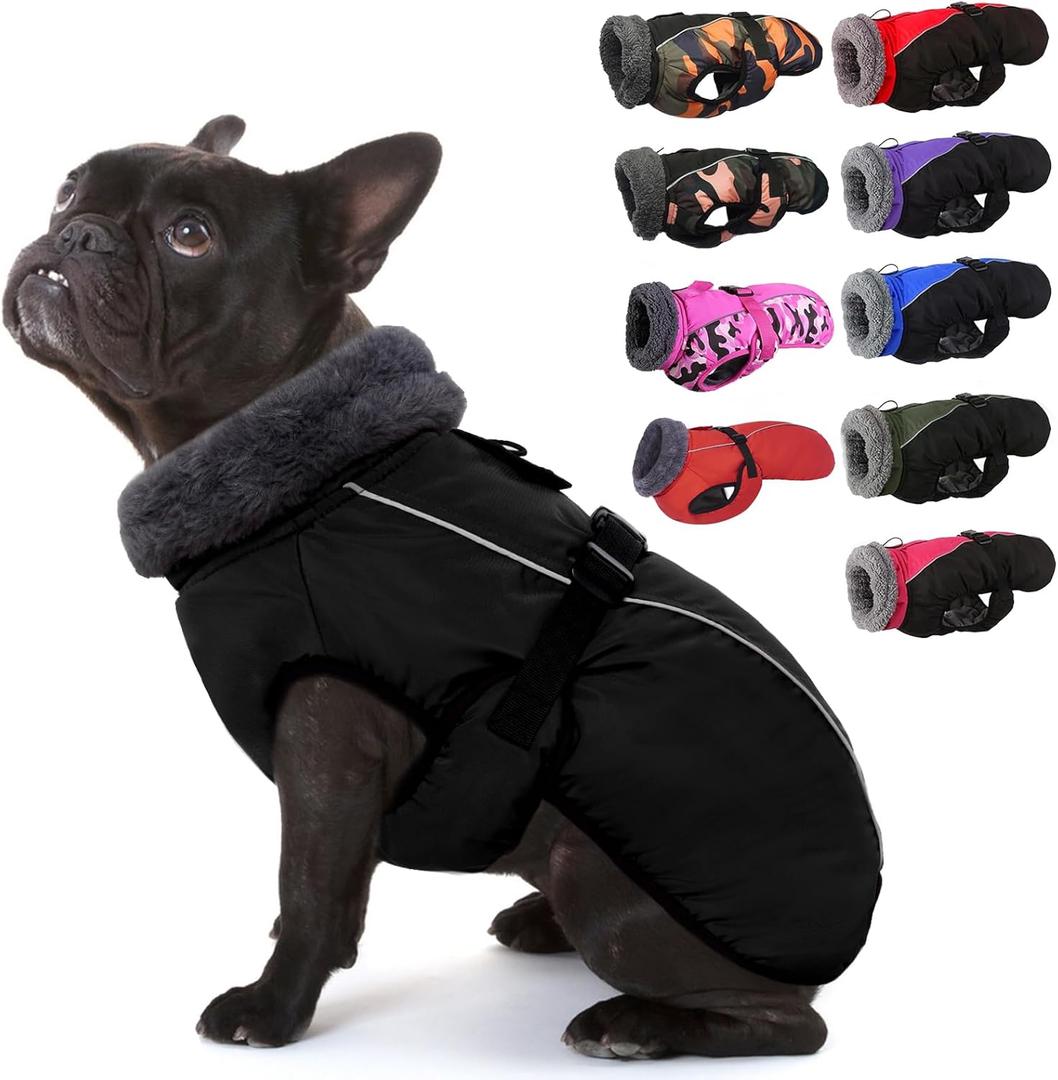 IECOii Extra Warm Coat - Adjustable Dog Jacket Winter Coat with Buckle & Fleece Turtleneck for  Dogs (Small(Chest:12.6-16.5 in), Black)