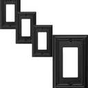 Single Decorator Light Switch Cover Adler Metal Wall Plate, 4-Pack Black 1 Gang Single Rocker, for Receptacle Dimmer Switch GFCI Outlet, Switch Cover Decorative Wallplate, Durable