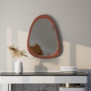 COOL2DAY Irregular Wood Wall Frame Mirror - Asymmetrical Abstract Black Odd Shaped Mid Century for Living Room, Bedroom, Entryway, Bathroom Home Decor 15x12"