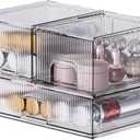 ZHIAI 3 Pack Clear Stackable Cosmetic Organizer with Acrylic Drawers for Cosmetics and Small Items for Dresser, Vanity, Kitchen Cabinet, Pantry, Home Organization and Storage (1long 2 Short)