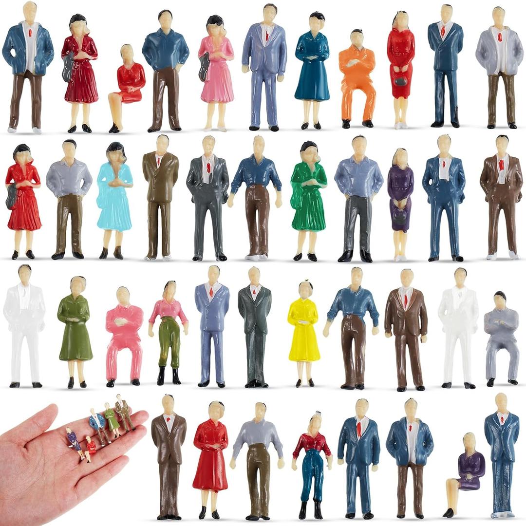 Juexica 80 Pcs 1: 50 Scale Mini People Figurines 1.38 Inche Model Trains Architectural People Figures Tiny Plastic Miniature Figurines Dollhouse Sitting Standing Model for Miniature Scenes