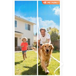 METAONLY Magnetic Screen Door Mesh Fits 32" x 80" Door - Curtain Size 34" x 82", Works for Patio, Sliding Door, Keeps Bug Mosquito Out, Fresh Air Flow, White