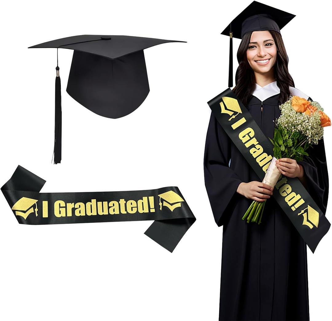 Graduation Cap Decorations Kit Bachelor Cap and Graduation Satin Sash Shoulder Straps for Graduates Shoulder Straps Congrats Grad Ceremony Party Supplies
