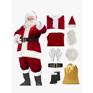 Santa Claus Costume for Men Women Adult - 10pc. Christmas Santa Suit Outfit