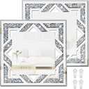 2 Piece Square Hollow Crushed Diamond Decorative Mirror, Silver Crushed Diamond Mirror Decor Wall for Living Room Bedroom Bathroom (12x12)
