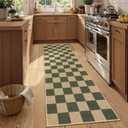 Lahome Colette Checkered Outdoor Runner Rug, 2x8 Green Kitchen Runner Rugs for Non Skid Washable Entryway Carpet, Checkerboard Non Slip Non Shedding Carpet for Bedroom