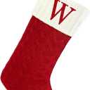 Christmas Stockings with Initials,20 Inches Large Knit Embroidered Letter Red White Christmas Stocking,Monogram Christmas Stocking for Famliy Holiday and Xmas Tree Fireplace (Letter W)