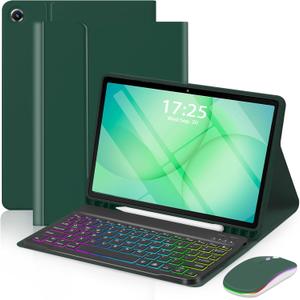 EAMPANG Case with Keyboard Mouse for Samsung Galaxy Tab A11 Plus/A9 Plus 2025/2023 11 inch,7 Color Backlight Detachable USB-C Keypad Magnetic Case with Pen Slot for Tablet A11+ A9+ 5G Dark Green