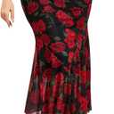WDIRARA Women's Plus Size Floral Ruffle Hem Bodycon Midi Skirt Elastic Waist Fishtail Skirts
