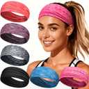 Workout Headbands for Women & Men, 6 Pack Non-Slip Wide Sweatbands - Thick Soft Elastic Hair Bands Accessories for Gym, Yoga, Running and Everyday Fashion (Orange)