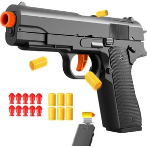 Semi-Automatic Look Real Toy Red with Shell Ejecting Toy Gun Pistol Toys Play Blaster Realistic Model Soft Bullet Gift with Ejection Round Fake Gun Model Quick Shoot Game