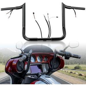 Black PRE-WIRED 14" Meathook Monkey Bar 1 1/4" Bagger Apes Handlebars for Harley Miter Cut 2016-2023 Street Glide/Electra Glide/Ultra LimitedNo heated grip wires)
