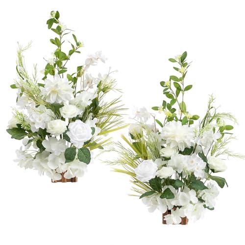 Ling's Moment 17.5" Tall Free Standing Artificial Flowers Arrangements 2 pcs Wedding Aisle Runner Chair Decorations Lily White Green Centerpieces for Ceremony Reception Rose Floral Floor Party Outdoor