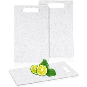 Lounsweer 2 Pcs Small Cutting Board for Kitchen Mini Plastic Cutting Board Set Bar Dishwasher Safe Granite Color Food for Camping Food Fruits Prep Vegetables Easy Grip(6" x 10",White)