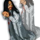 Haunted Hill Farm Rosemary by Tekky, Battery-Operated, Motion and Sound Activated Animatronic Demon Child with Sound Effects and Lights for Indoor or Covered Outdoor Creepy Halloween Decoration