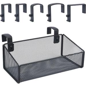 JDYOOMI Hanging Floating Shelves - Metal Mesh Cubicle Storage Organizer with 5 Plastic Hangers (Black)