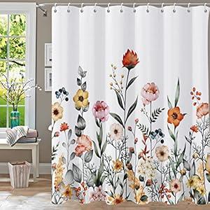 YiarTaan Floral Shower Curtain, Flower Shower Curtains for Bathroom, Watercolor Leaf Bathroom Curtain, Fabric Shower Curtains for Home Hotels Bathtubs Decor Easy Care Machine Washable 72x72
