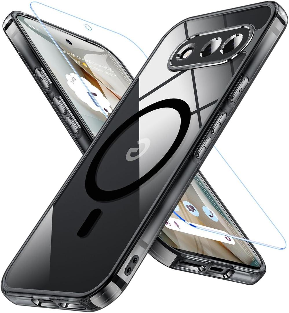for Google Pixel 9A Case, Compatible with MagSafe, Transparent Slim Shockproof Cover with Screen Protector, Anti-Fingerprint and Anti-Scratch Bumper for Pixel 9A, Black
