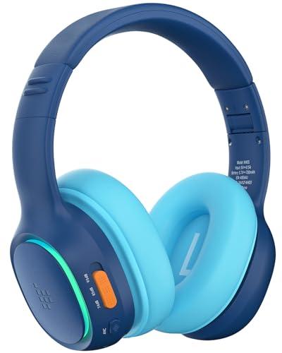 Tronsmart KH03 Kids Noise Cancelling Bluetooth Headphones, Safe Volume Control, Wireless Headphones with Light & Microphone, 70H Playtime, Built-in Audio Cable, for School/Travel/Airplane(Blue)
