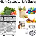Reusable Grocery Bag On Wheels, Shopping Cart, Rolling Tote with 8 Pockets and Zipper Cover, Foldable, Heavy Duty Handles, Carries Up to 46 LBS (Medium, Silver)