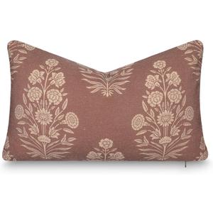 Crumbs Home Modern Farmhouse California Casual Indoor Outdoor Lumbar Pillow Cover, 12"x20" Water Repellent for Patio, Backyard, Couch, Poolside, Cocoa Brown Tan Print Floral